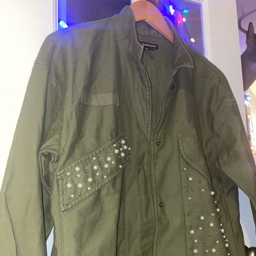 Zara military jacket khaki green & pearls - Picture 4 of 9